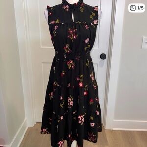 Kate Spade Black Floral Midi Dress